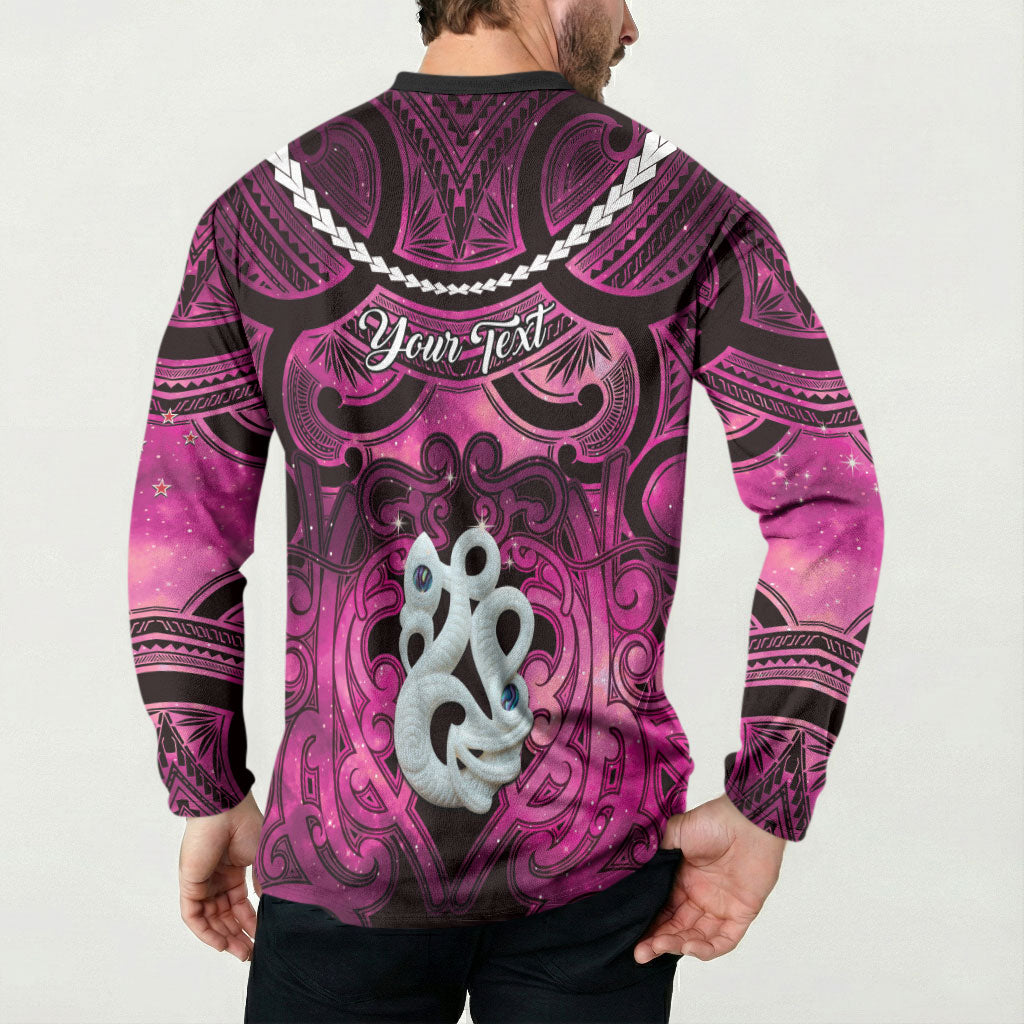 Personalised Maori Matariki Manaia Mawhero Button Sweatshirt Maori Kowhaiwhai Pattern Galaxy LT01 - Polynesian Pride