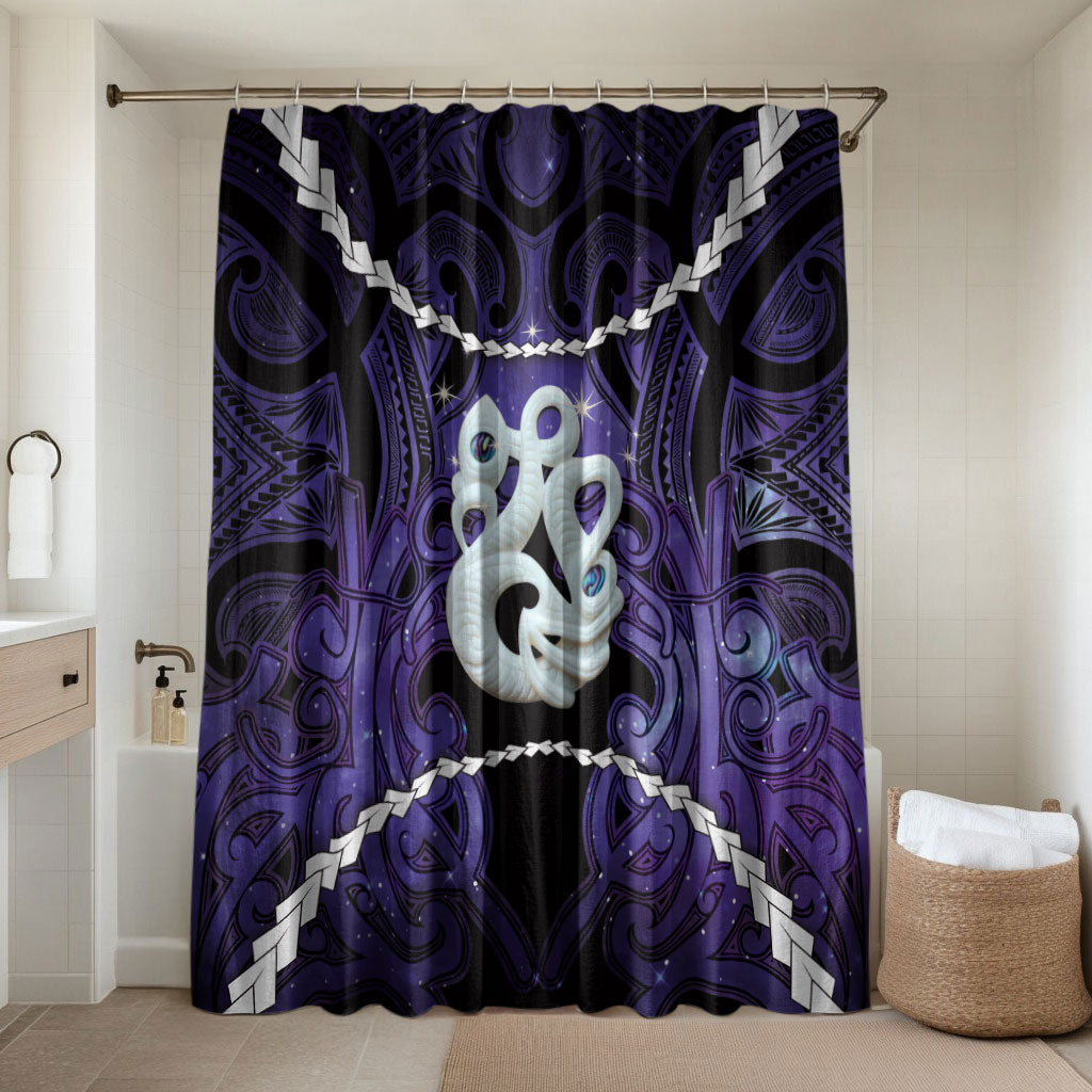 Maori Matariki Manaia Waiporoporo Bathroom Set Maori Kowhaiwhai Pattern Galaxy LT01 Shower Curtain Only Purple - Polynesian Pride