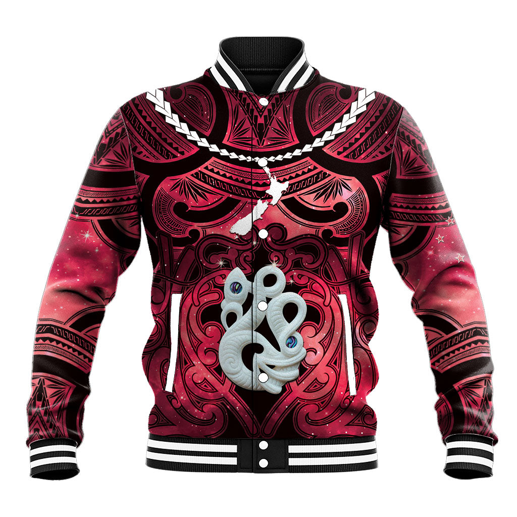 Personalised Maori Matariki Manaia Whero Baseball Jacket Maori Kowhaiwhai Pattern Galaxy LT01 Unisex Red - Polynesian Pride