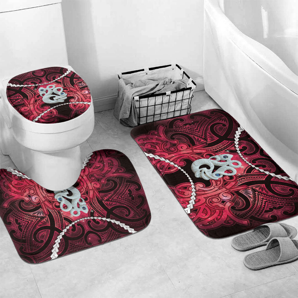 Maori Matariki Manaia Whero Bathroom Set Maori Kowhaiwhai Pattern Galaxy LT01 Mat Set Only (3 pcs) One Size Red - Polynesian Pride