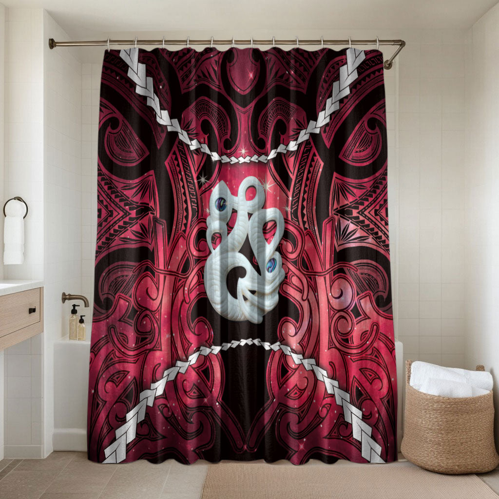 Maori Matariki Manaia Whero Bathroom Set Maori Kowhaiwhai Pattern Galaxy LT01 Shower Curtain Only Red - Polynesian Pride