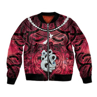 Personalised Maori Matariki Manaia Whero Bomber Jacket Maori Kowhaiwhai Pattern Galaxy LT01 Unisex Red - Polynesian Pride