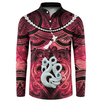 Personalised Maori Matariki Manaia Whero Button Sweatshirt Maori Kowhaiwhai Pattern Galaxy LT01 Red - Polynesian Pride