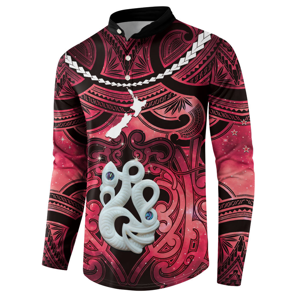Personalised Maori Matariki Manaia Whero Button Sweatshirt Maori Kowhaiwhai Pattern Galaxy LT01 - Polynesian Pride