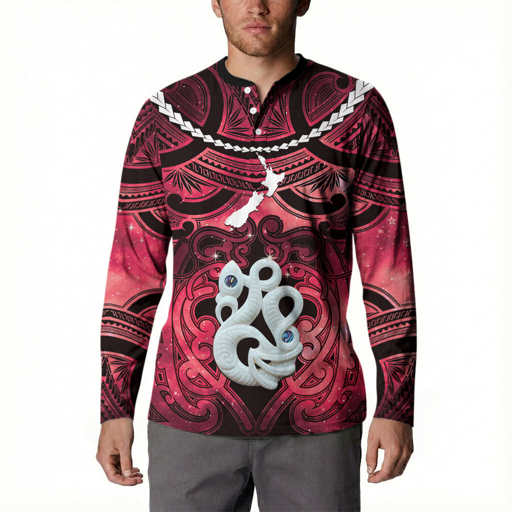 Personalised Maori Matariki Manaia Whero Button Sweatshirt Maori Kowhaiwhai Pattern Galaxy LT01 - Polynesian Pride