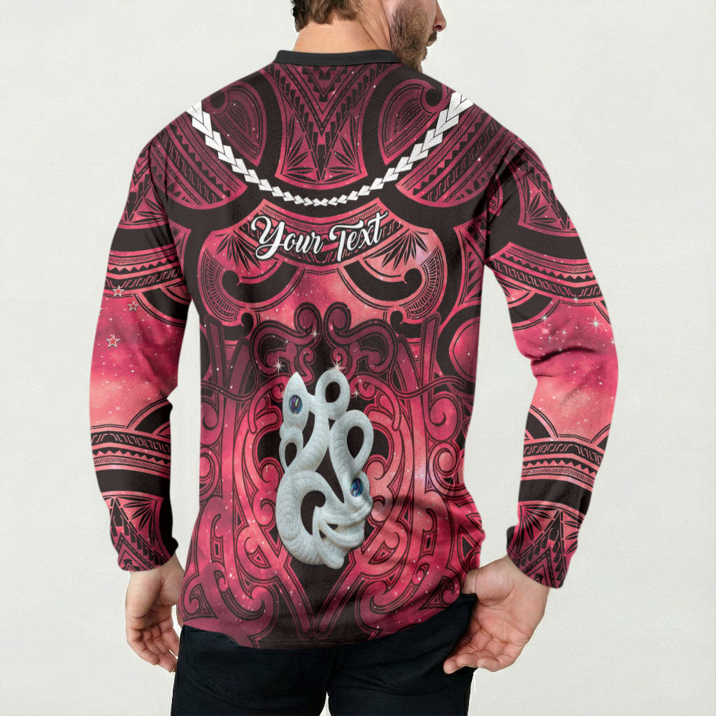 Personalised Maori Matariki Manaia Whero Button Sweatshirt Maori Kowhaiwhai Pattern Galaxy LT01 - Polynesian Pride