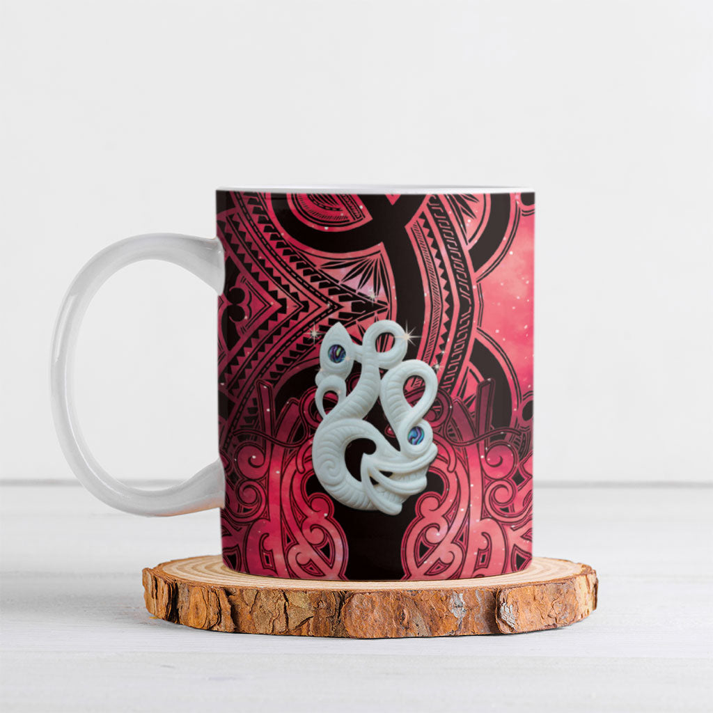 Personalised Maori Matariki Manaia Whero Ceramic Mug Maori Kowhaiwhai Pattern Galaxy LT01 Red - Polynesian Pride