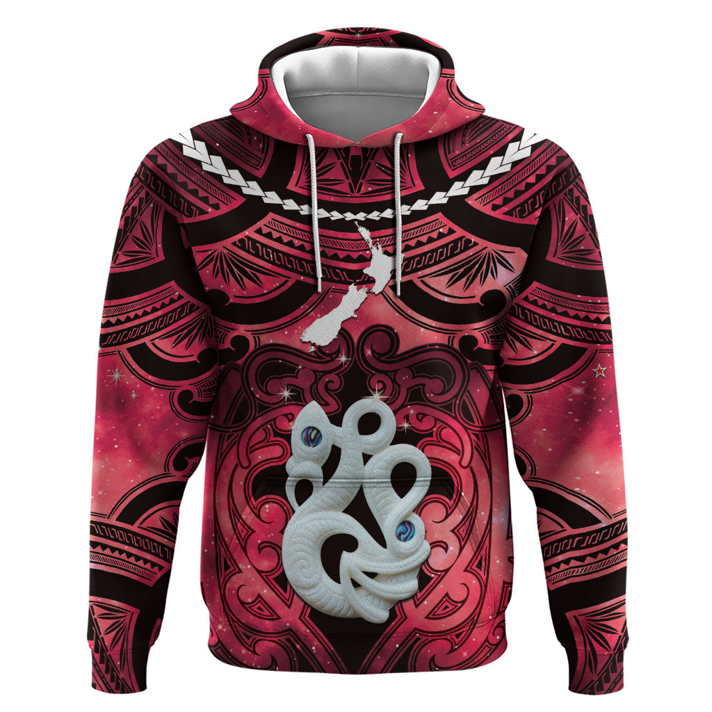 Personalised Maori Matariki Manaia Whero Hoodie Maori Kowhaiwhai Pattern Galaxy LT01 Pullover Hoodie Red - Polynesian Pride