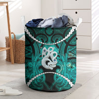 Maori Matariki Manaia Turquoise Laundry Basket Maori Kowhaiwhai Pattern Galaxy LT01 Turquoise - Polynesian Pride