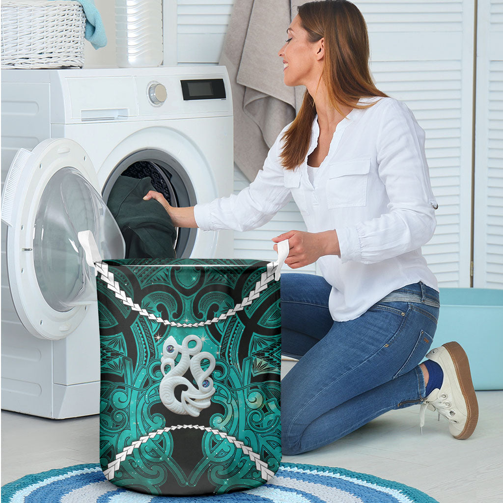 Maori Matariki Manaia Turquoise Laundry Basket Maori Kowhaiwhai Pattern Galaxy LT01 - Polynesian Pride