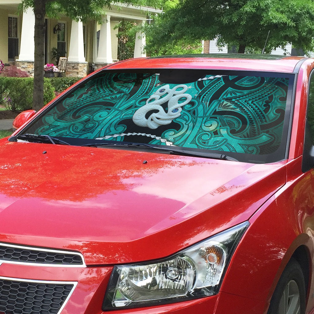 Maori Matariki Manaia Turquoise Auto Sun Shade Maori Kowhaiwhai Pattern Galaxy LT01 - Polynesian Pride