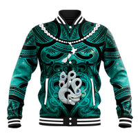 Personalised Maori Matariki Manaia Turquoise Baseball Jacket Maori Kowhaiwhai Pattern Galaxy LT01 Unisex Turquoise - Polynesian Pride