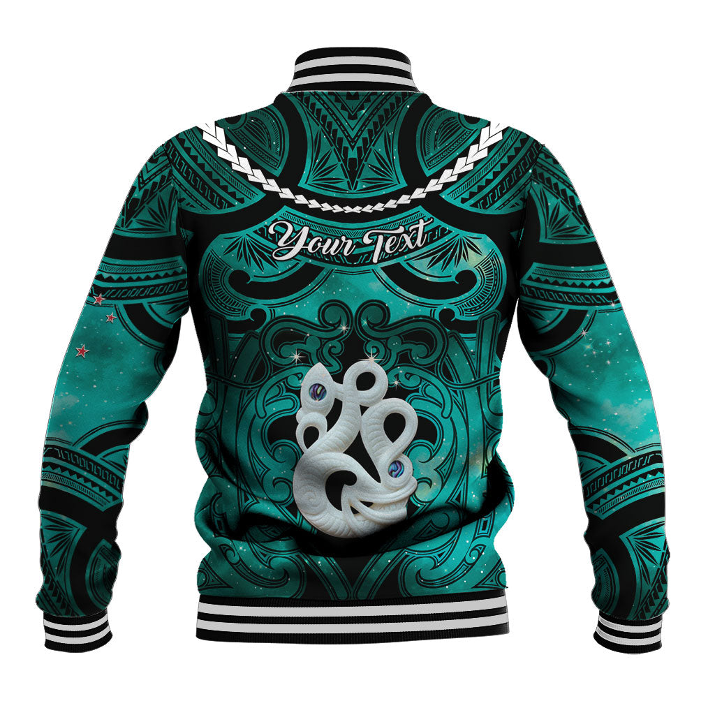 Personalised Maori Matariki Manaia Turquoise Baseball Jacket Maori Kowhaiwhai Pattern Galaxy LT01 - Polynesian Pride