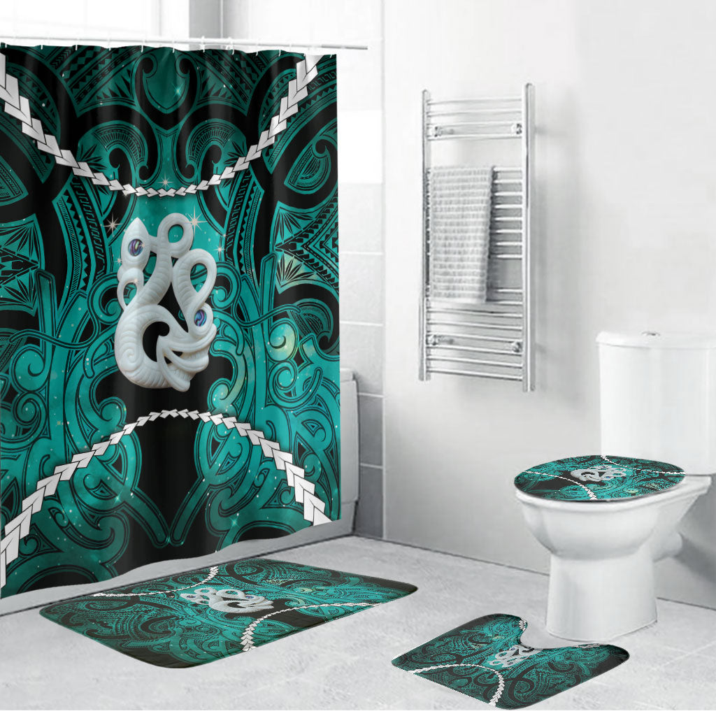 Maori Matariki Manaia Turquoise Bathroom Set Maori Kowhaiwhai Pattern Galaxy LT01 Bathroom Set (4 pcs) Turquoise - Polynesian Pride