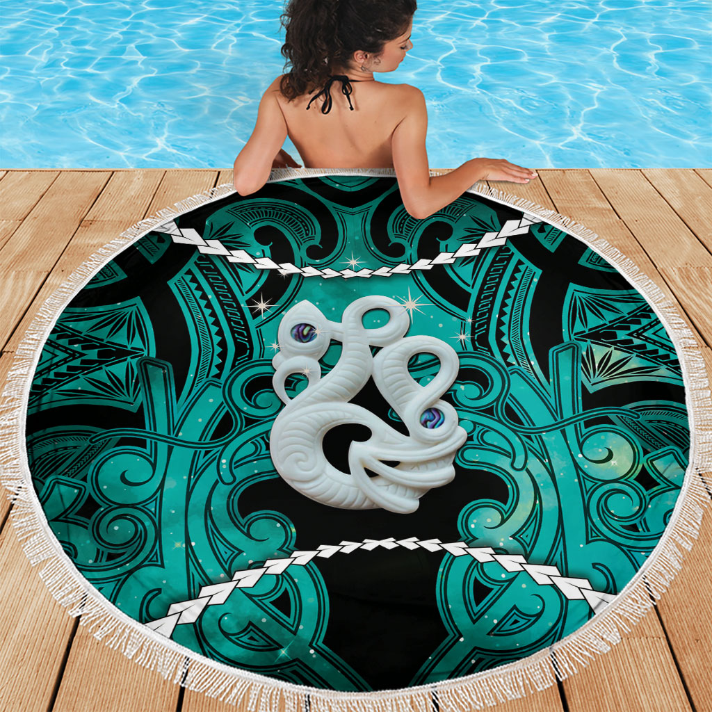 Maori Matariki Manaia Turquoise Beach Blanket Maori Kowhaiwhai Pattern Galaxy LT01 - Polynesian Pride