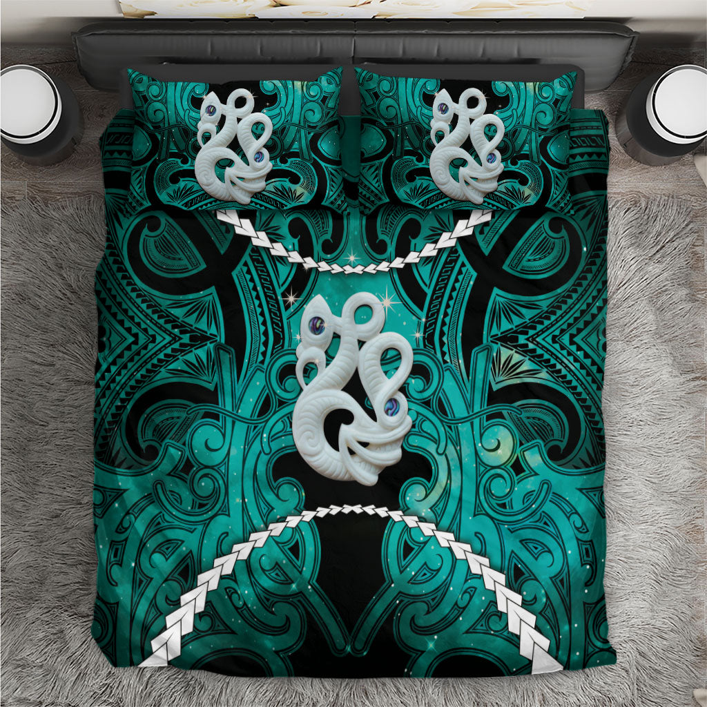Maori Matariki Manaia Turquoise Bedding Set Maori Kowhaiwhai Pattern Galaxy LT01 Turquoise - Polynesian Pride
