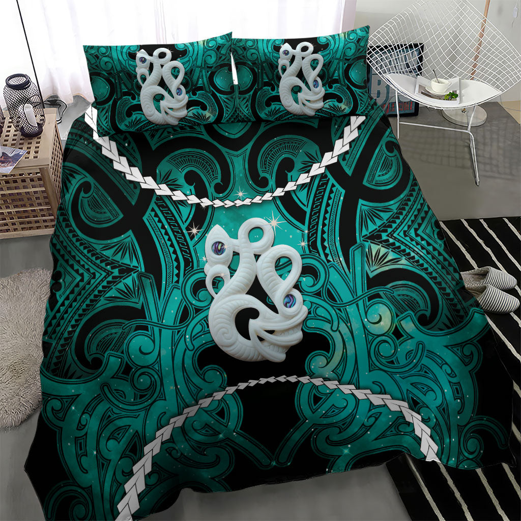 Maori Matariki Manaia Turquoise Bedding Set Maori Kowhaiwhai Pattern Galaxy LT01 - Polynesian Pride