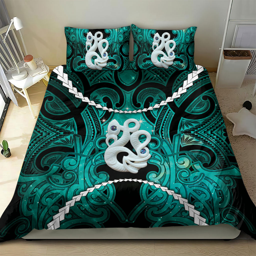 Maori Matariki Manaia Turquoise Bedding Set Maori Kowhaiwhai Pattern Galaxy LT01 - Polynesian Pride