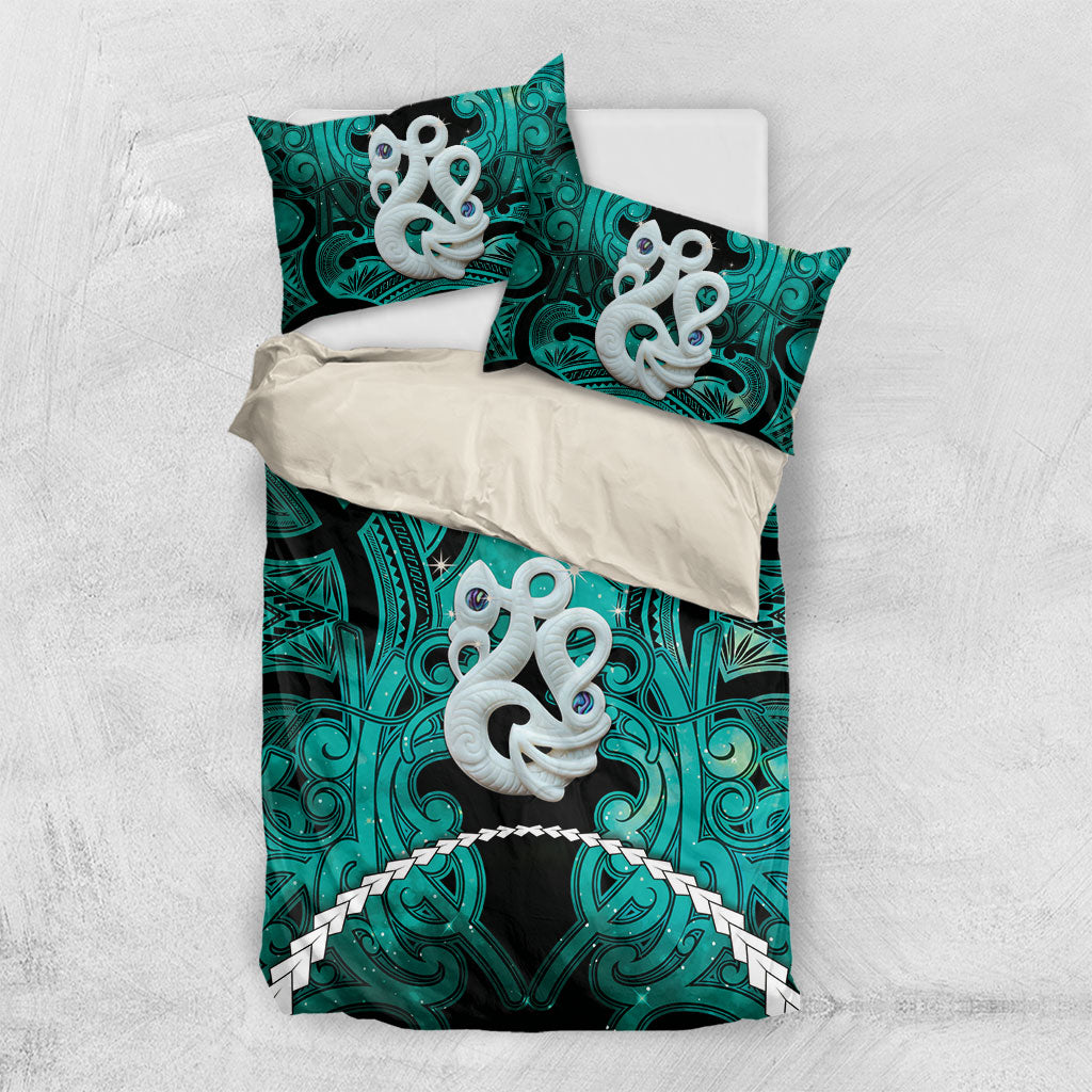 Maori Matariki Manaia Turquoise Bedding Set Maori Kowhaiwhai Pattern Galaxy LT01 US Twin 172cm x 218cm Turquoise - Polynesian Pride