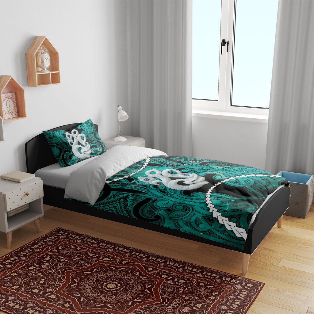 Maori Matariki Manaia Turquoise Bedding Set Maori Kowhaiwhai Pattern Galaxy LT01 - Polynesian Pride