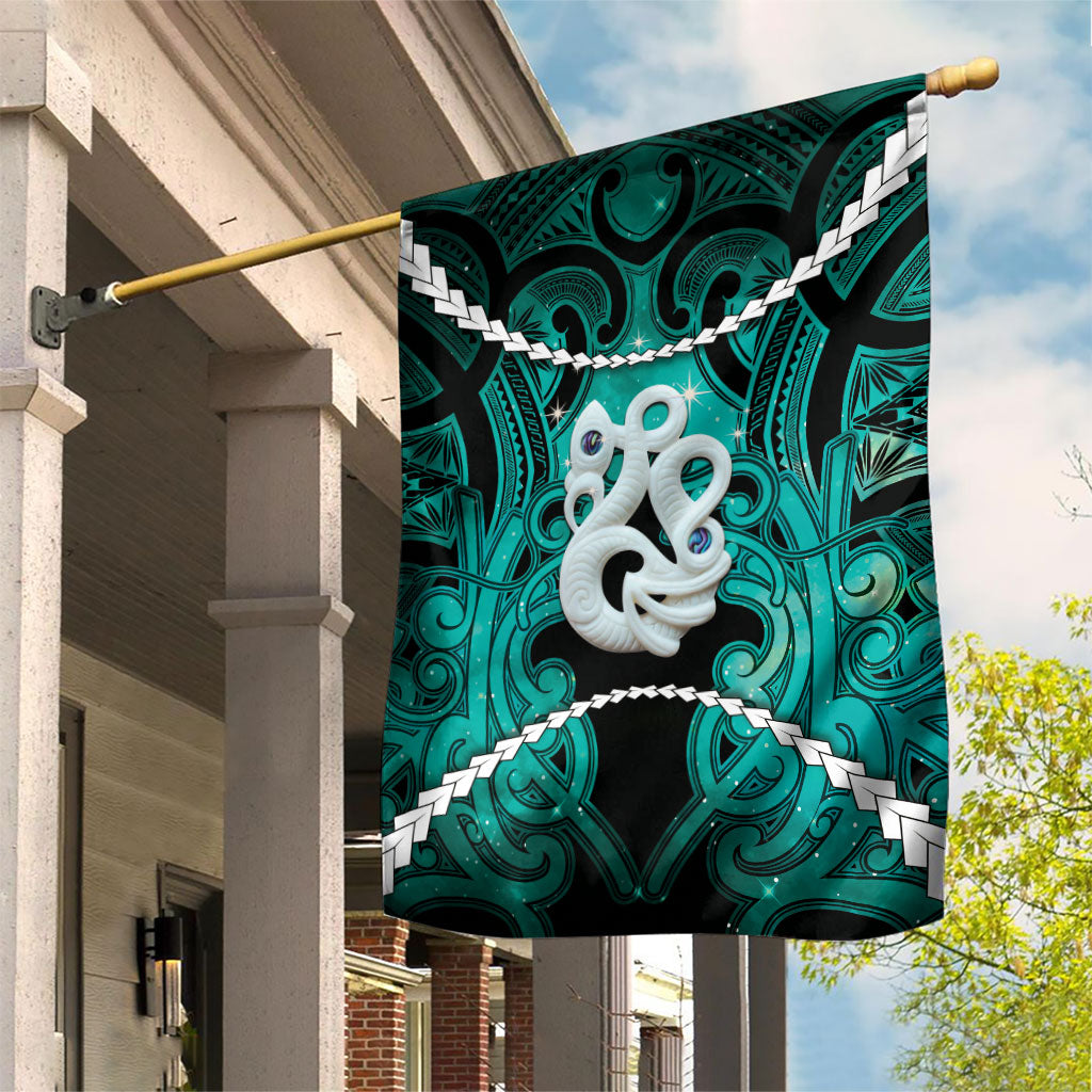 Maori Matariki Manaia Turquoise Garden Flag Maori Kowhaiwhai Pattern Galaxy LT01 House Flag Turquoise - Polynesian Pride
