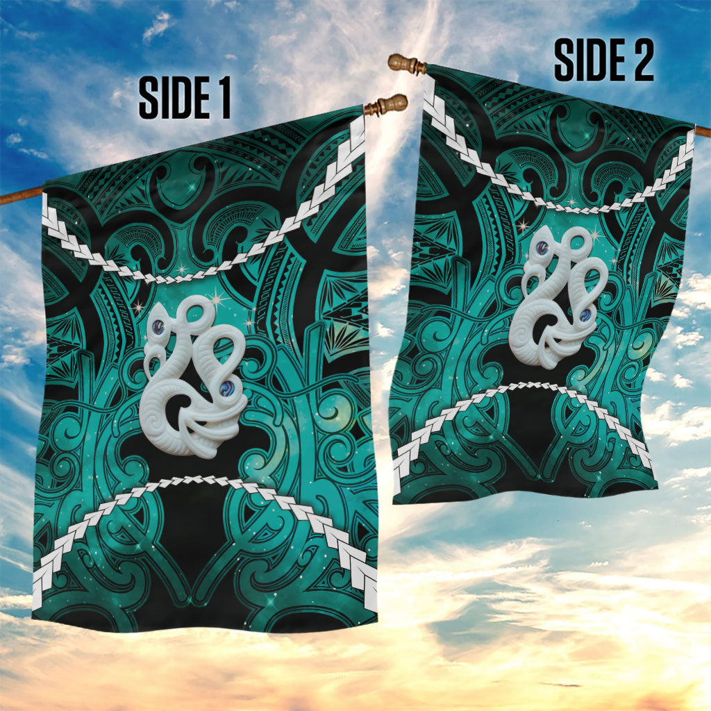 Maori Matariki Manaia Turquoise Garden Flag Maori Kowhaiwhai Pattern Galaxy LT01 - Polynesian Pride