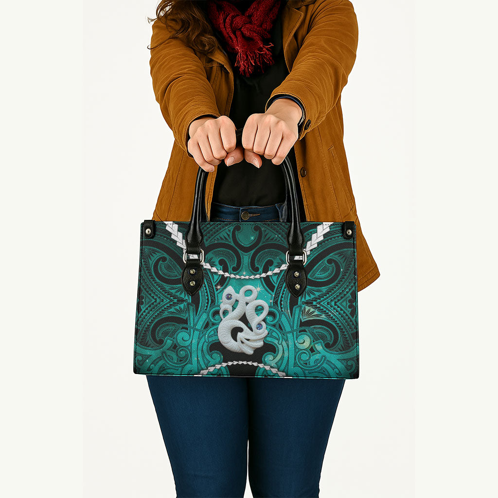 Maori Matariki Manaia Turquoise Leather Bag Maori Kowhaiwhai Pattern Galaxy LT01 - Polynesian Pride
