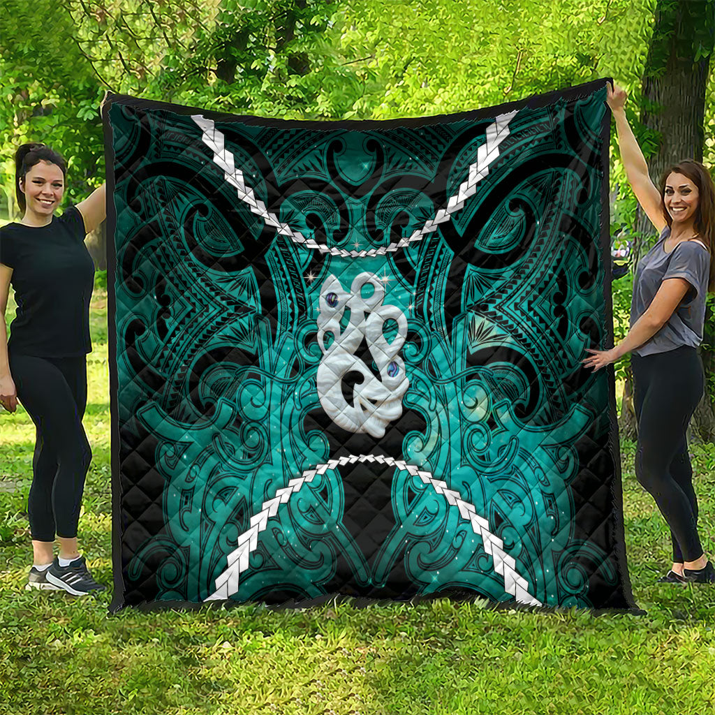 Maori Matariki Manaia Turquoise Quilt Maori Kowhaiwhai Pattern Galaxy LT01 - Polynesian Pride
