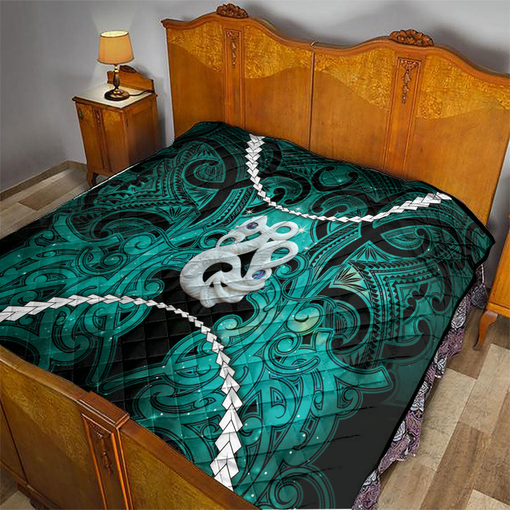 Maori Matariki Manaia Turquoise Quilt Maori Kowhaiwhai Pattern Galaxy LT01 - Polynesian Pride
