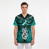 Personalised Maori Matariki Manaia Turquoise Scrub Top Maori Kowhaiwhai Pattern Galaxy LT01 - Polynesian Pride