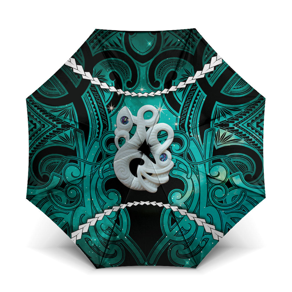 Maori Matariki Manaia Turquoise Umbrella Maori Kowhaiwhai Pattern Galaxy LT01 One Size Folded 11.42 inch Opened Diameter 37.4 inch Turquoise - Polynesian Pride