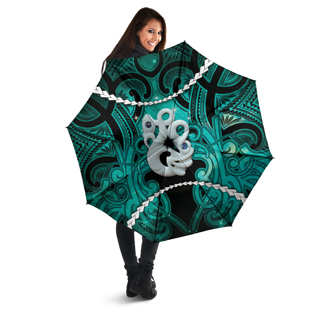 Maori Matariki Manaia Turquoise Umbrella Maori Kowhaiwhai Pattern Galaxy LT01 - Polynesian Pride
