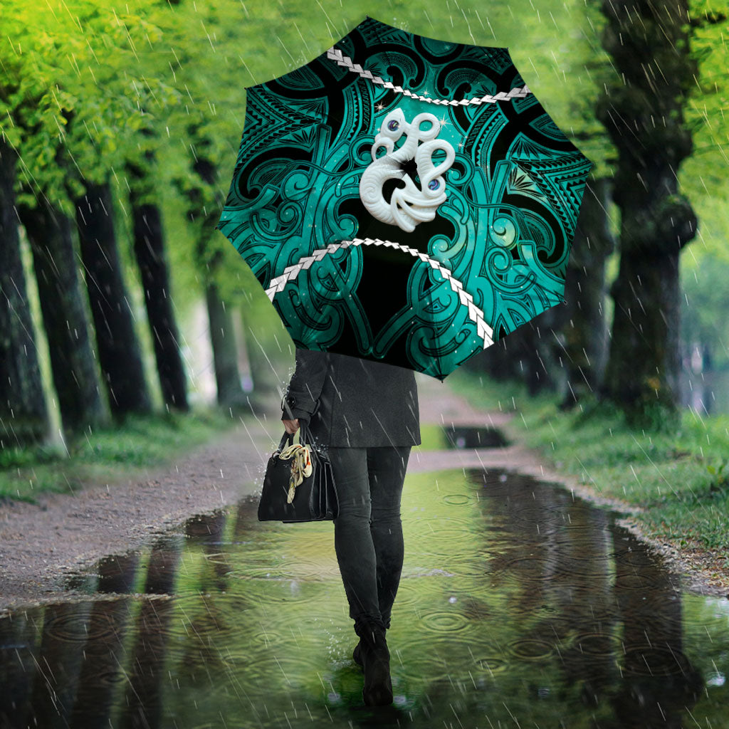Maori Matariki Manaia Turquoise Umbrella Maori Kowhaiwhai Pattern Galaxy LT01 - Polynesian Pride