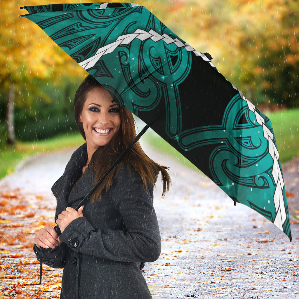 Maori Matariki Manaia Turquoise Umbrella Maori Kowhaiwhai Pattern Galaxy LT01 - Polynesian Pride