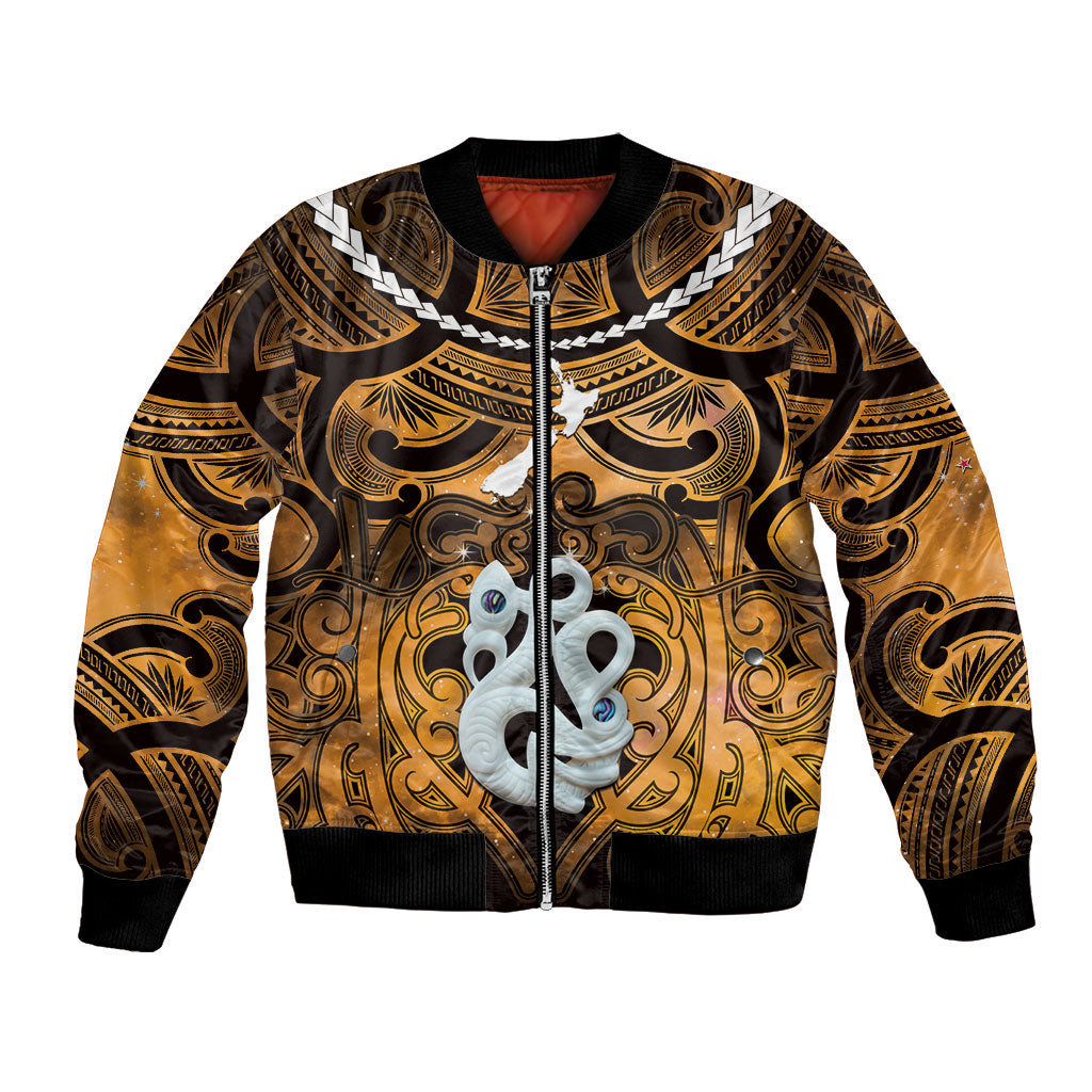 Personalised Maori Matariki Manaia Kowhai Bomber Jacket Maori Kowhaiwhai Pattern Galaxy LT01 Unisex Yellow - Polynesian Pride