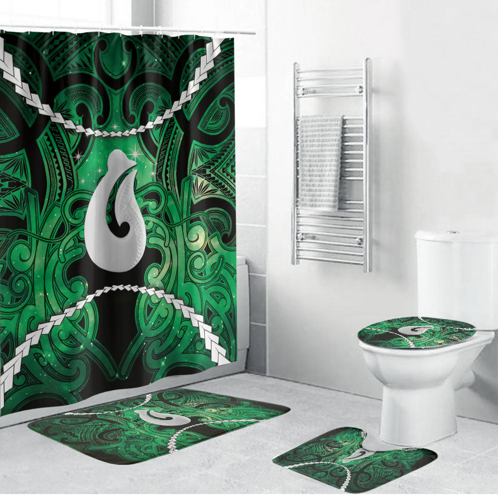 Maori Matariki Hei Matau Kakariki Bathroom Set Maori Kowhaiwhai Pattern Galaxy LT01 Bathroom Set (4 pcs) Green - Polynesian Pride