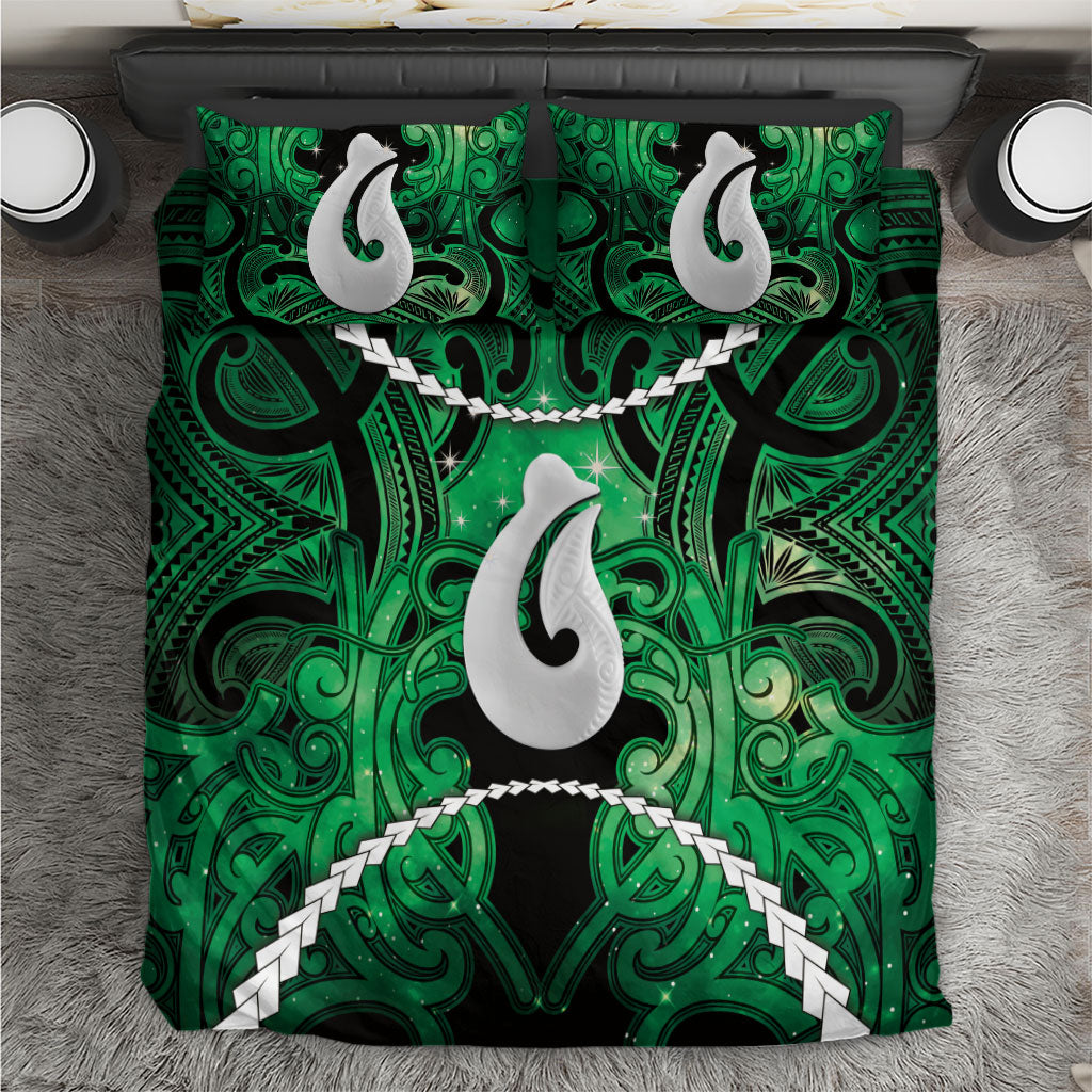 Maori Matariki Hei Matau Kakariki Bedding Set Maori Kowhaiwhai Pattern Galaxy LT01 Green - Polynesian Pride