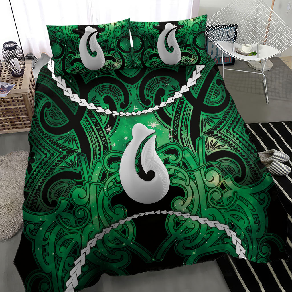 Maori Matariki Hei Matau Kakariki Bedding Set Maori Kowhaiwhai Pattern Galaxy LT01 - Polynesian Pride