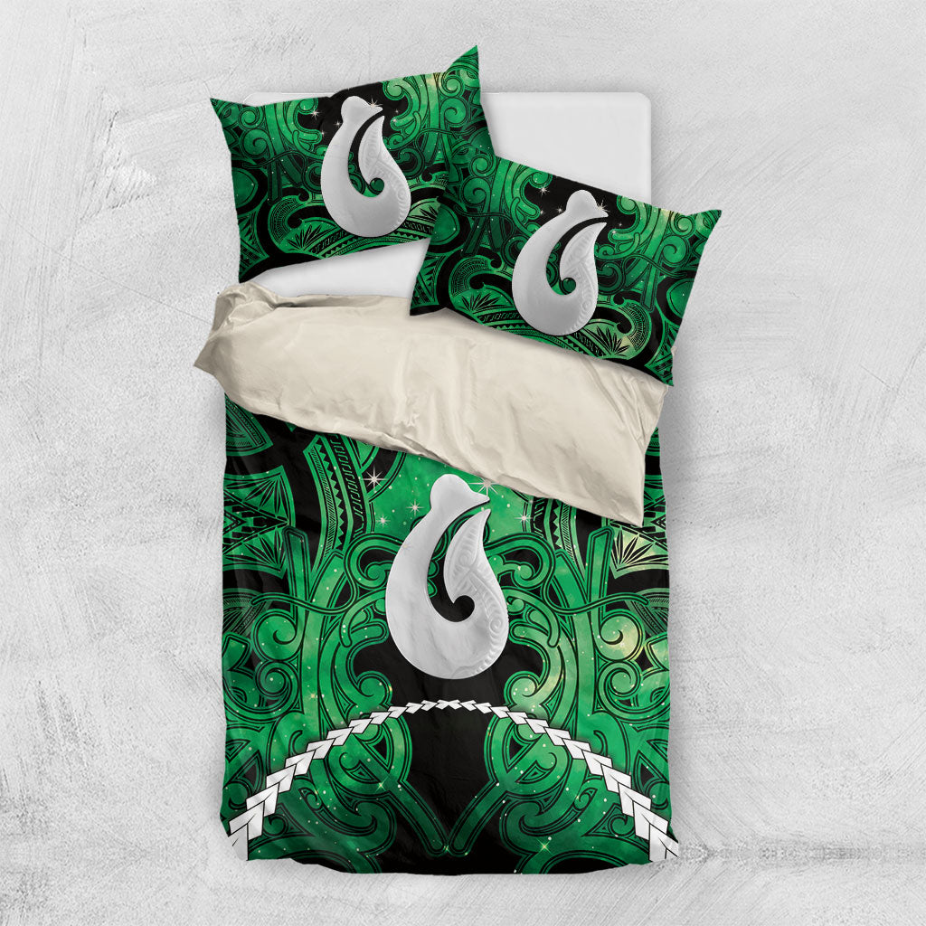 Maori Matariki Hei Matau Kakariki Bedding Set Maori Kowhaiwhai Pattern Galaxy LT01 US Twin 172cm x 218cm Green - Polynesian Pride
