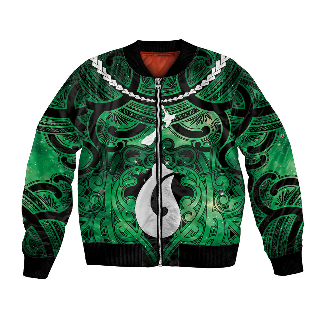 Personalised Maori Matariki Hei Matau Kakariki Bomber Jacket Maori Kowhaiwhai Pattern Galaxy LT01 Unisex Green - Polynesian Pride