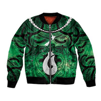 Personalised Maori Matariki Hei Matau Kakariki Bomber Jacket Maori Kowhaiwhai Pattern Galaxy LT01 Unisex Green - Polynesian Pride
