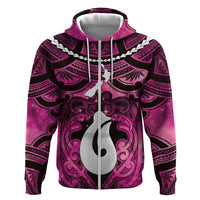 Personalised Maori Matariki Hei Matau Mawhero Hoodie Maori Kowhaiwhai Pattern Galaxy LT01 Zip Hoodie Pink - Polynesian Pride