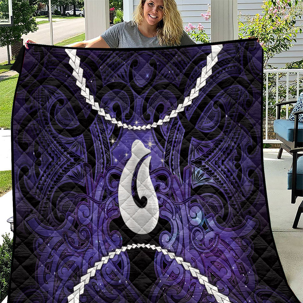 Maori Matariki Hei Matau Waiporoporo Quilt Maori Kowhaiwhai Pattern Galaxy LT01 Purple - Polynesian Pride