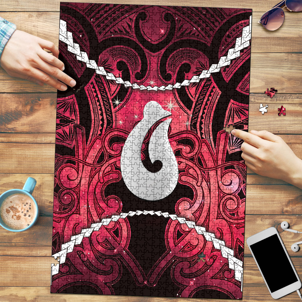 Maori Matariki Hei Matau Whero Puzzle Maori Kowhaiwhai Pattern Galaxy LT01 Red - Polynesian Pride