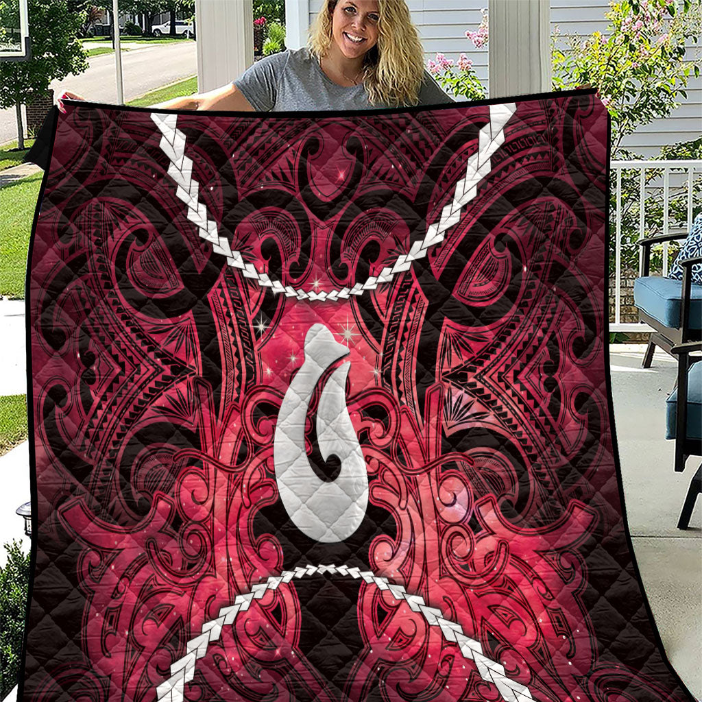 Maori Matariki Hei Matau Whero Quilt Maori Kowhaiwhai Pattern Galaxy LT01 Red - Polynesian Pride