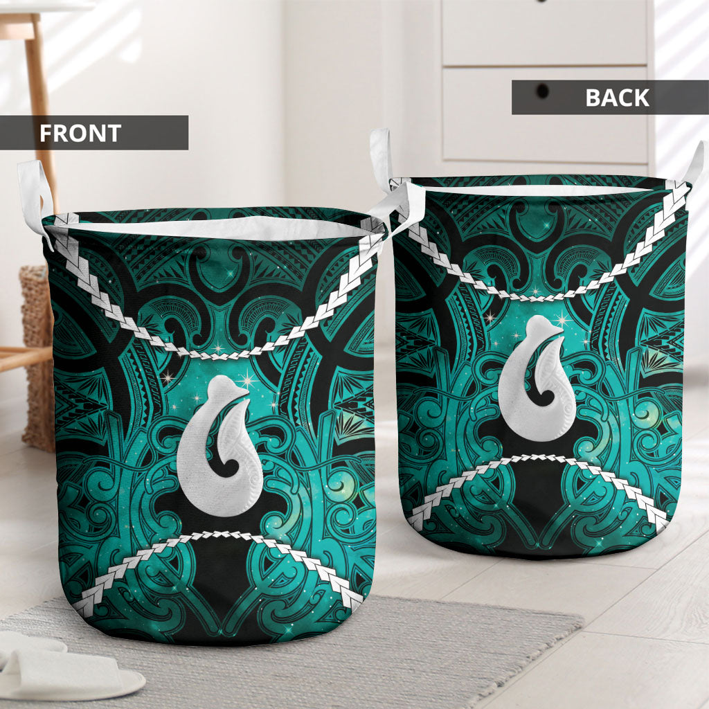 Maori Matariki Hei Matau Turquoise Laundry Basket Maori Kowhaiwhai Pattern Galaxy LT01 - Polynesian Pride
