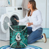 Maori Matariki Hei Matau Turquoise Laundry Basket Maori Kowhaiwhai Pattern Galaxy LT01 - Polynesian Pride
