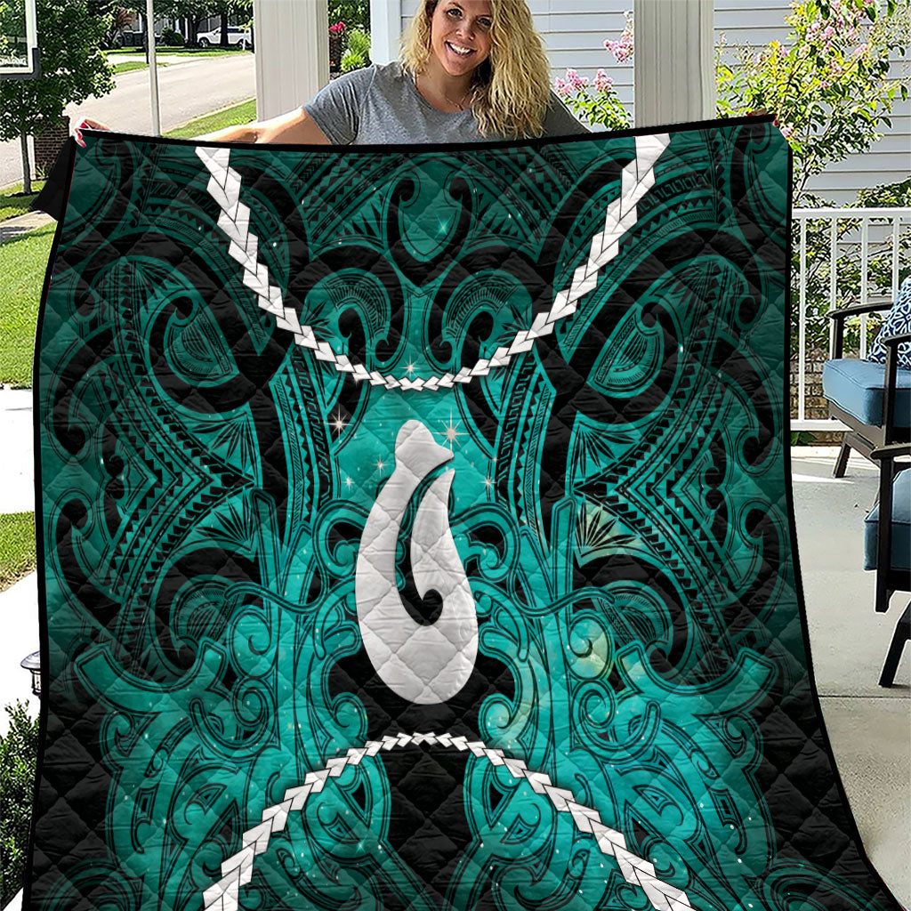 Maori Matariki Hei Matau Turquoise Quilt Maori Kowhaiwhai Pattern Galaxy LT01 Turquoise - Polynesian Pride