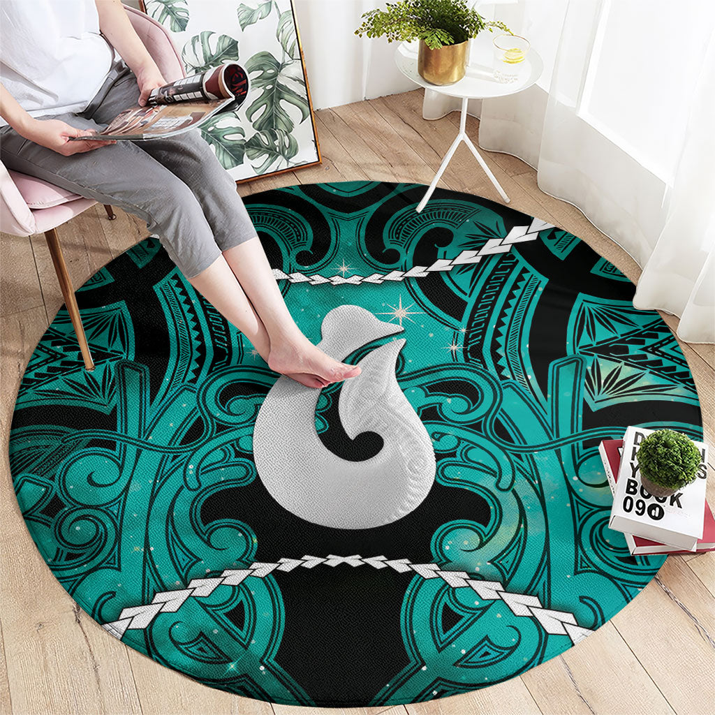 Maori Matariki Hei Matau Turquoise Round Carpet Maori Kowhaiwhai Pattern Galaxy LT01 - Polynesian Pride