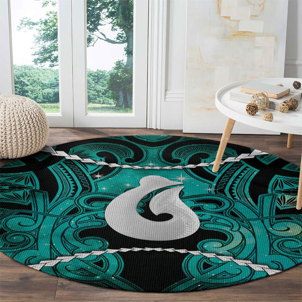 Maori Matariki Hei Matau Turquoise Round Carpet Maori Kowhaiwhai Pattern Galaxy LT01 - Polynesian Pride
